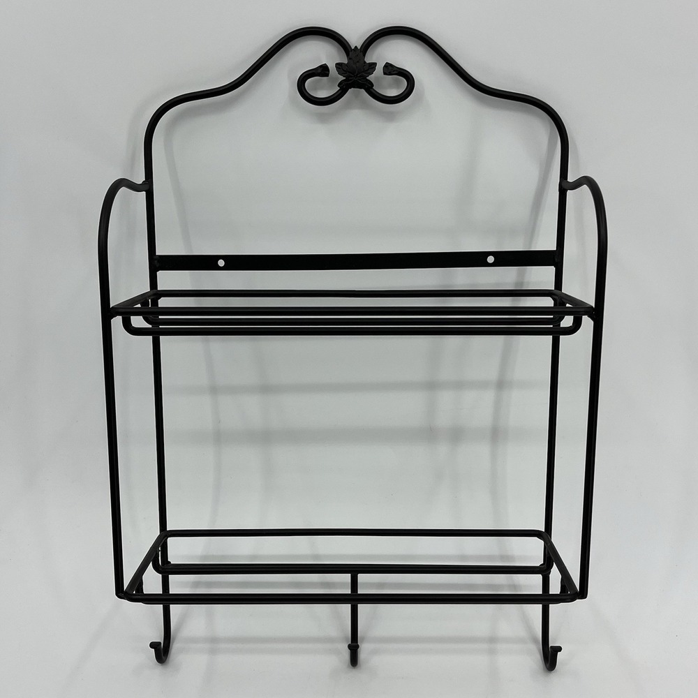 Longaberger Wrought Iron Two Shelf Envelope Basket Wall Shelf with Hooks